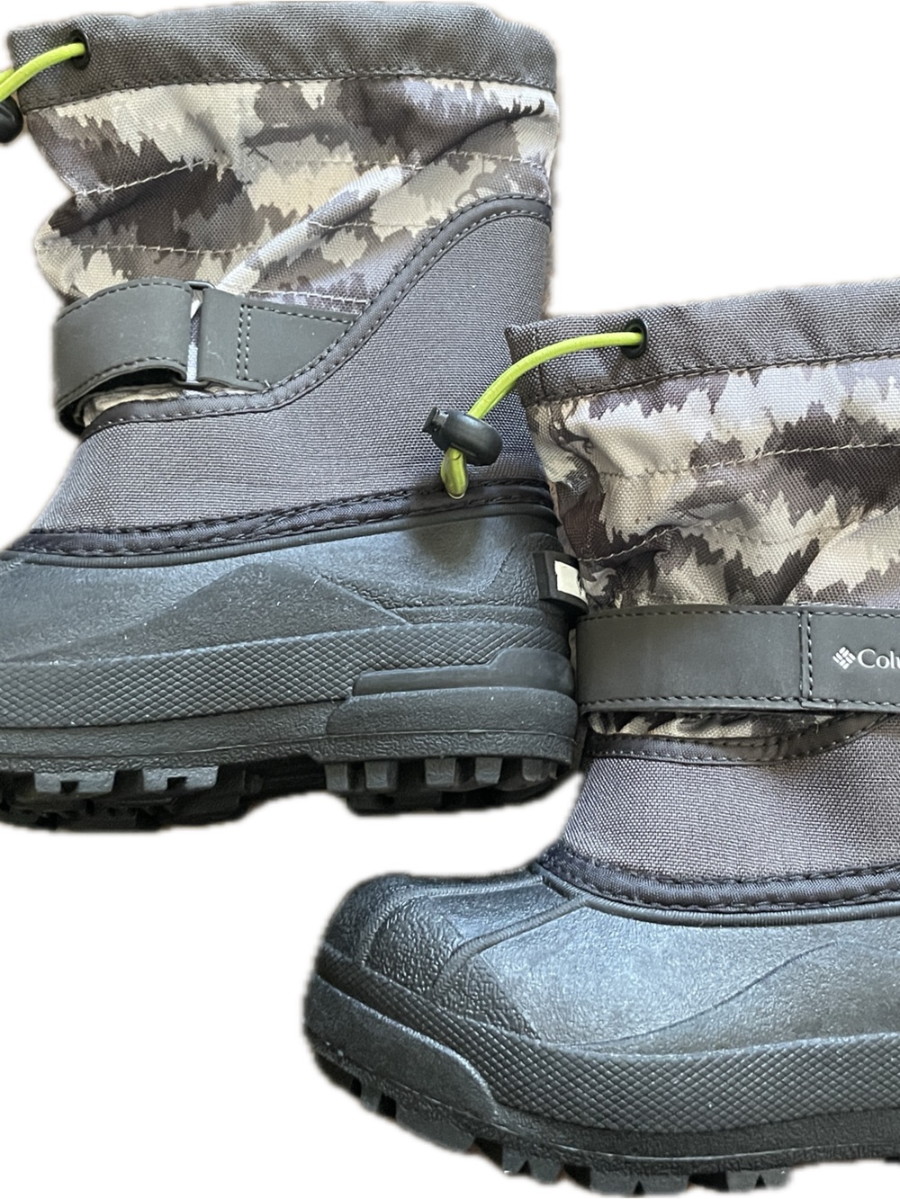 Columbia Kids Gray & Black Waterproof Snow Boots with Lime Toggle